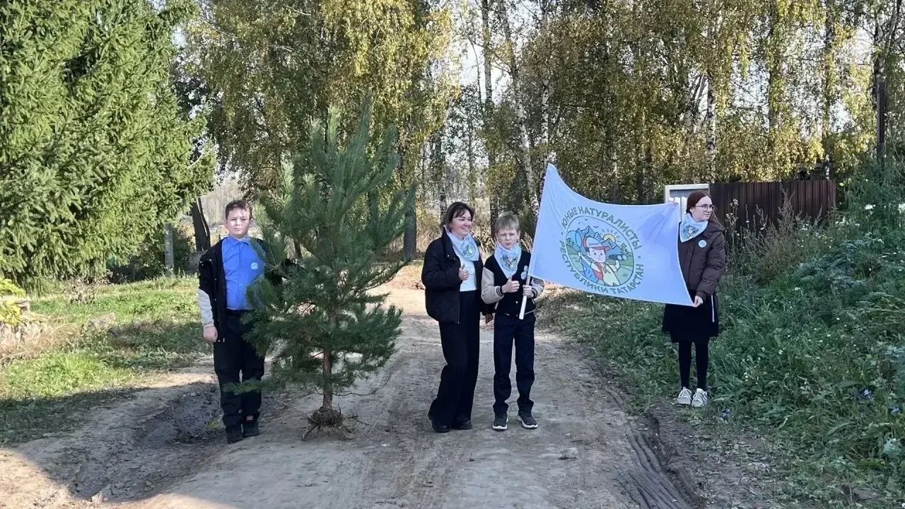 Олы Карагуҗа авылы җирле үзидарәсенә төзелгән яңа бина әйләнәсенә яшь наратлар утырттылар