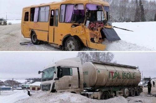 Мәктәп автобусы бензовоз белән бәрелешкән