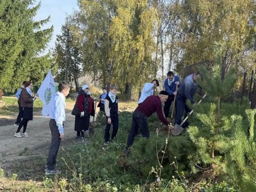 Олы Карагуҗа авылы җирле үзидарәсенә төзелгән яңа бина әйләнәсенә яшь наратлар утырттылар