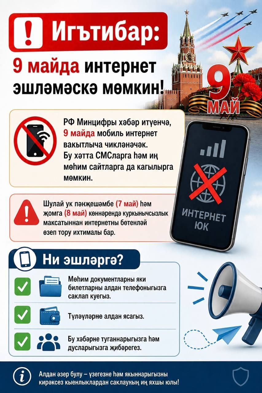 Игътибар: 9 майда интернет эшләмәскә мөмкин!