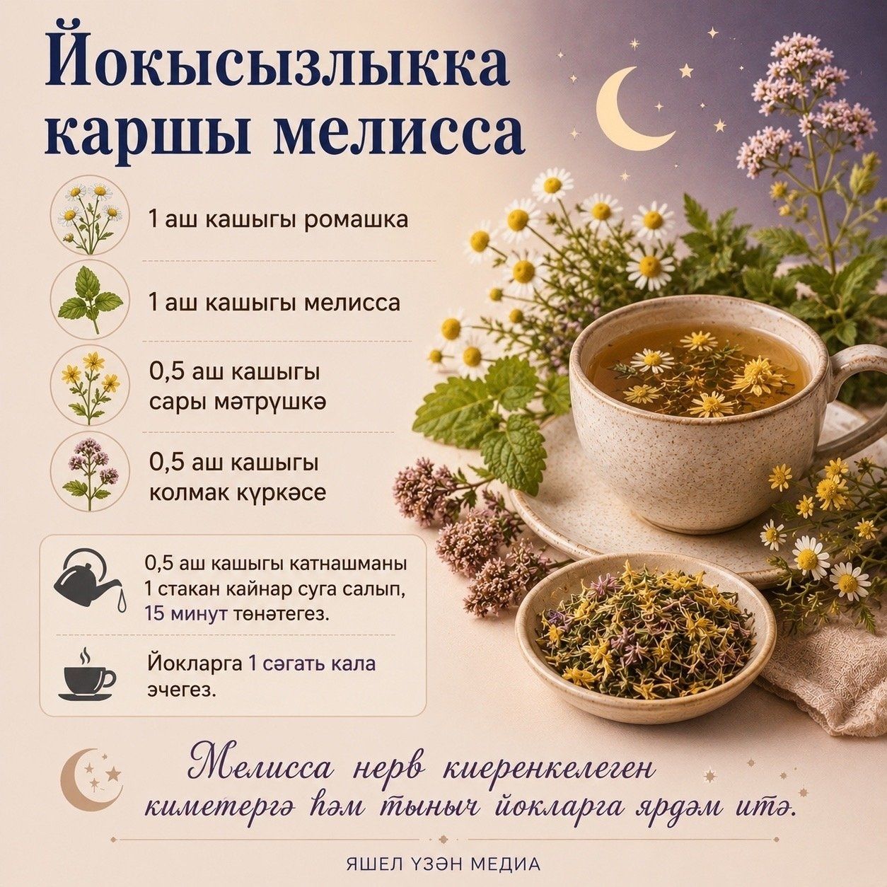 Йокысызлык һәм стресс вакытында кулланырга мөмкин булган файдалы үлән чәйләре һәм төнәтмәләр тупладык