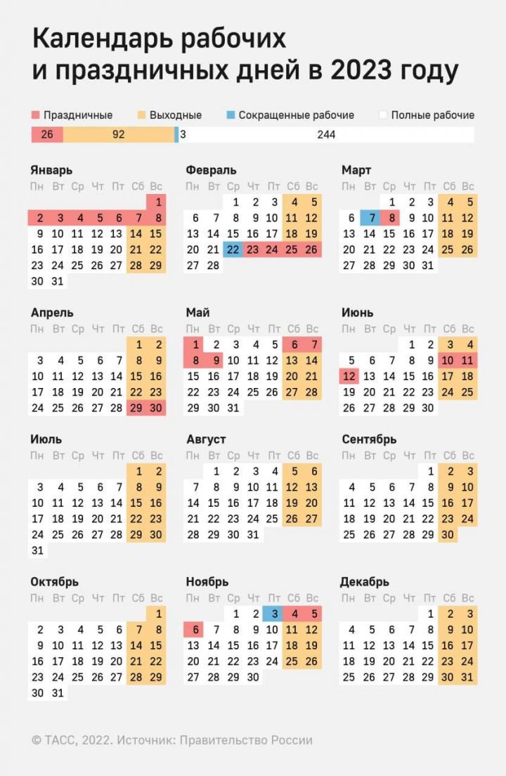2023 елга эш һәм ял көннәре календаре.